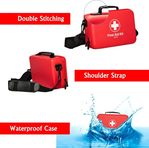Vista 3 de Kit de primeros auxilios de primera calidad, resistente al agua con correas para el hombro para un fácil transporte, ideal para el hogar