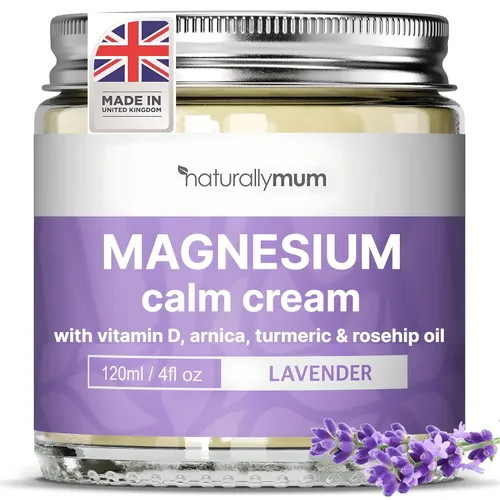 NaturallyMum - Crema de magnesio con vitamina D3 [4 onzas líquidas] - Loción de magnesio y vitamina D - Crema calmante de cúrcuma y árnica -