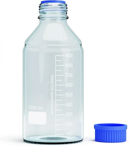 Vista 5 de Botellas de vidrio de almacenamiento de 33.8 fl oz, 2 botellas redondas de almacenamiento de medios, botellas de vidrio de borosilicato, botellas