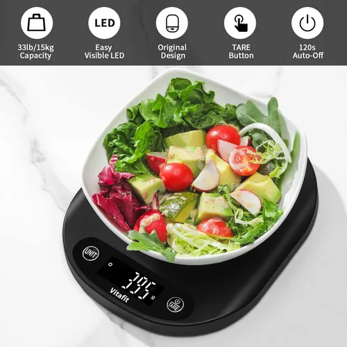 Vista 5 de Vitafit - Báscula digital para alimentos de 15 kg/33 lb de alta precisión de 0.1 oz/1 g, nuestra propia báscula de cocina de fábrica profesional