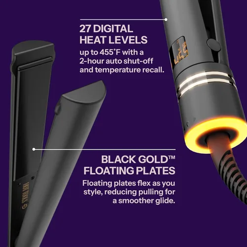 Vista 4 de HOT TOOLS Pro Artist - Plancha plana iónica dorado negro de 1 pulgada, úsala como alisadora para cabello liso elegante o usa bordes redondeados