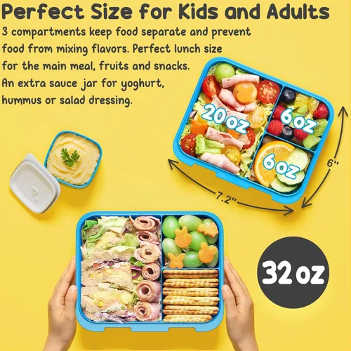 Vista 5 de Fimibuke Lonchera Bento para niños – Caja de aperitivos Bento para niños pequeños con 3 compartimentos, botella de agua aislada de acero inoxidable