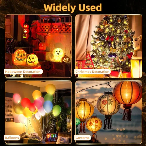 Vista 5 de 30 luces LED de fiesta con pilas, iluminación de temporada para globos, linternas de papel, impermeables, color blanco cálido