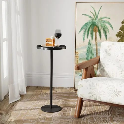 Vista 2 de KJGKK Mesa para bebidas, 11 pulgadas de diámetro, mesa auxiliar de pedestal pequeña, mesa de cóctel redonda, mesa auxiliar circular con base