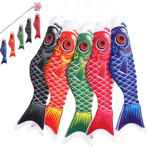 Juego de 5 calcetines de viento de carpa japonesa, juego de calcetines de viento Koinobori de 15.7 pulgadas, serpentina de bandera de pez Koinobori