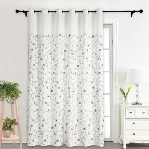 Vista 22 de Vogol - Cortinas de 2 paneles con ramas bordadas de lino sintético con ojales, cortinas para dormitorio y sala de estar, cortinas de ventana