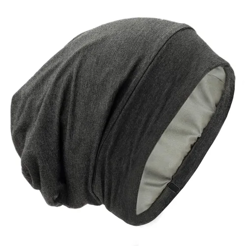 Vista 16 de Gorro de dormir con forro de satén, ajustable, no se decolora, con calavera, para proteger el cabello rizado natural, negro y gris oscuro