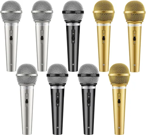 Vista 10 de Facmogu Juego de 3 micrófonos falsos, micrófono de plástico multicolor para disfraz de karaoke, accesorios de micrófono para Halloween, Navidad