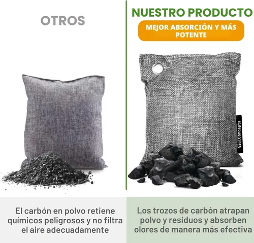Vista 2 de Nature Fresh - Bolsas purificadoras de aire de carbón de bambú (4 unidades), bolsas de carbón vegetal para el hogar y el automóvil