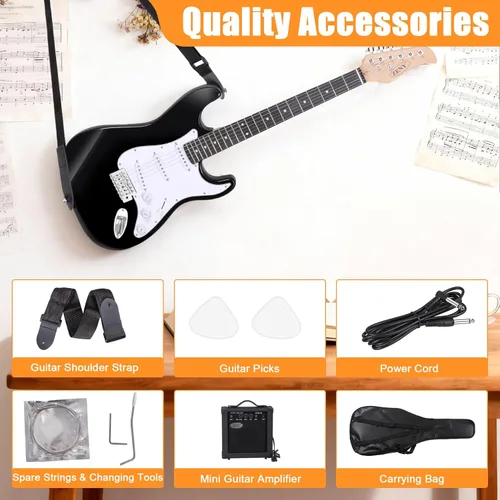 Vista 8 de JupiterForce - Kits de guitarra eléctrica de tamaño completo de 39 pulgadas con correa ajustable, amplificador de 10W, funda y cuerdas para Negro