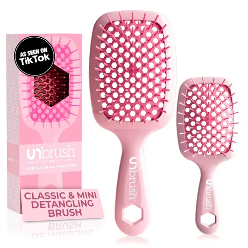 Vista 9 de FHI Heat - Paquete combinado de cepillo desenredante UNbrush — Cepillo UNbrush original y mini para todo tipo de cabello húmedo/seco — Cepillo