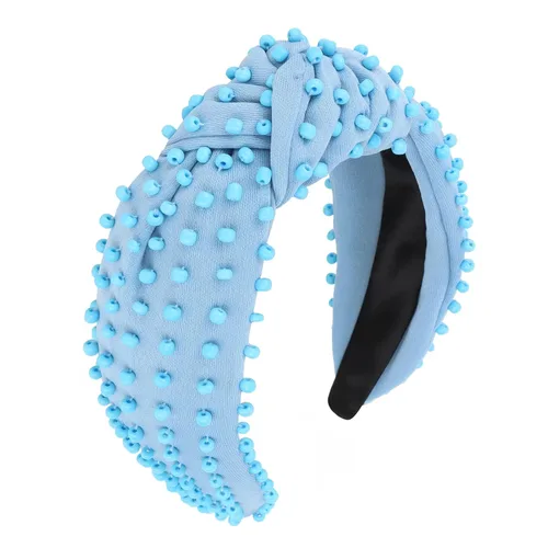 Vista 11 de YISSION 1 unidad Diadema anudada de perlas para mujer, banda para la cabeza con cuentas antideslizante, diadema ancha de perlas para mujer, banda