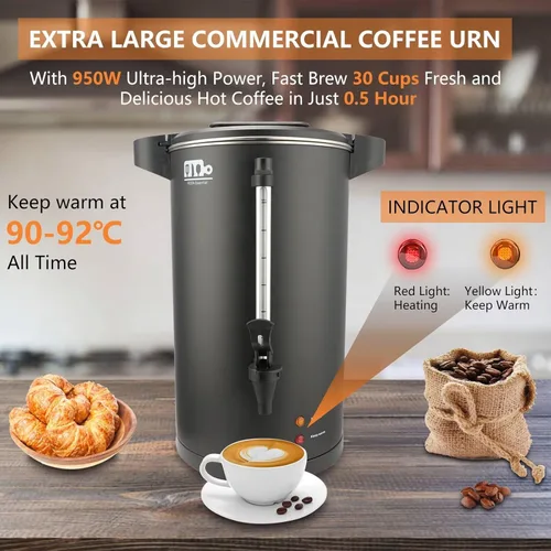 Vista 3 de Festa Essential - Urna de café comercial de 30 tazas de 6 L, 750 W, cafetera de doble pared de percolado, dispensador de urna de agua caliente