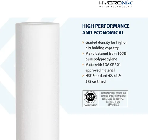 Vista 4 de Hydronix SDC-25-2005 Cartucho de filtro de agua para sedimentos para toda la casa, sistemas de RO o uso comercial 2.5" x 20" - 5 micrones (PACK DE 4)