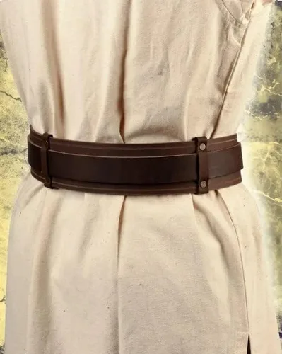 Vista 2 de Cinturón de Aventurero de Cuero Medieval - Armadura de Cuero para LARP y Cinturón Cosplay Marrón Estándar sca Larp