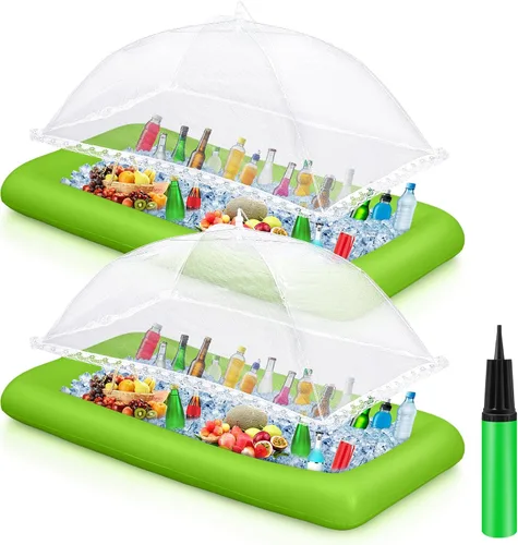 Vista 13 de Leitee El kit inflable de barra para servir incluye bandeja de buffet de ensalada con tapón de drenaje, cubierta de malla para alimentos, bebidas