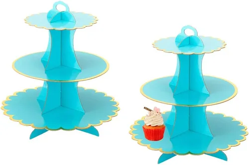 Vista 13 de MRPAPA Paquete de 2 soportes de cartón para cupcakes, bandeja de postre de 3 niveles, soporte de papel desechable, mini soporte para tartas
