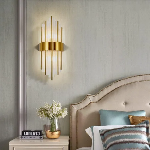 Vista 3 de WABON Lámpara de pared moderna de cristal dorado aplique de pared de cristal para sala de estar, mesita de noche, pasillo, escalera