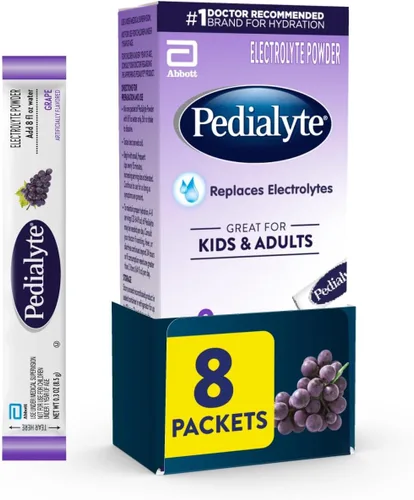 Pedialyte Polvo de Electrolitos, Bebida Hidratante para Niños y Adultos, Uva, 8 Sobres de Polvo