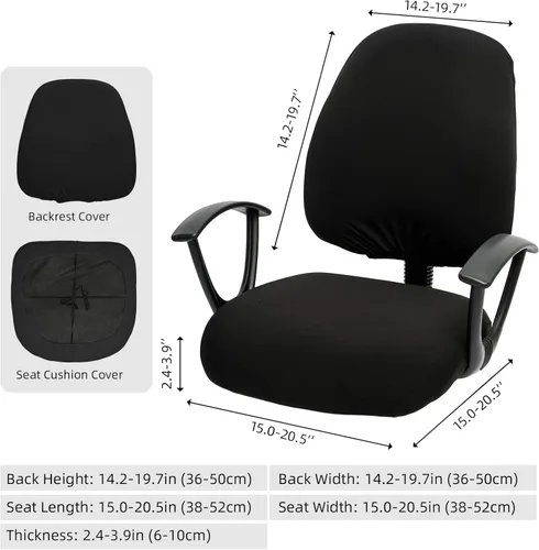 Vista 5 de Fundas elásticas resistentes al agua para sillas de computadora - Protectores lavables para respaldo giratorio y asiento para mascotas - Negro