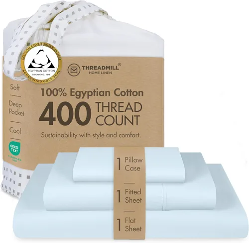 Vista 25 de Threadmill Juego de sábanas de algodón egipcio tamaño individual, sábanas 100% algodón egipcio certificado para cama de tamaño individual, juego