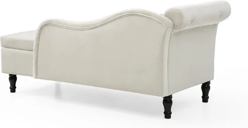 Vista 7 de Holaki Tumbona de almacenamiento de terciopelo, banco de almacenamiento para el extremo de la cama con almohada, sillón copetudo con botones