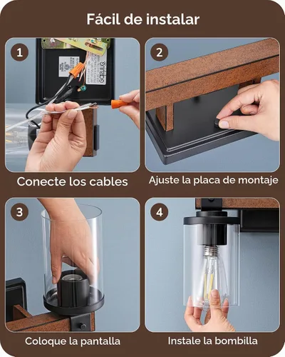 Vista 7 de EDISHINE Apliques de pared de madera pintados de 2 luces, lámpara