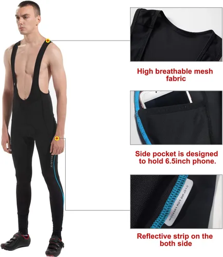 Vista 3 de Santic Mallas con pechera de ciclismo para hombre, pantalones largos acolchados con bolsillo