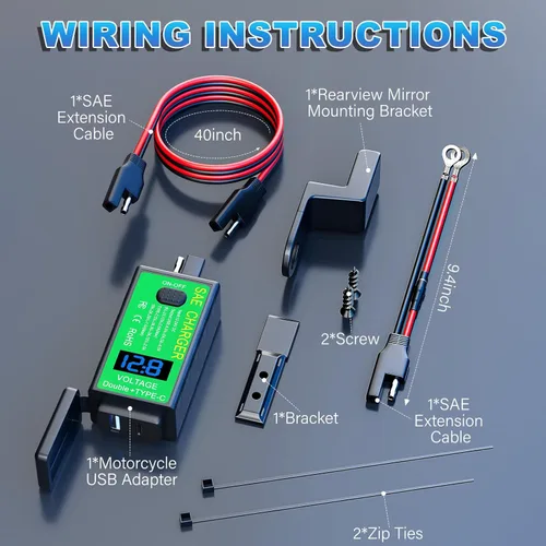 Vista 9 de YONHAN Cargador de teléfono USB para motocicleta de 4.8 A, adaptador SAE a USB con voltímetro e interruptor de encendido/apagado, carga rápida