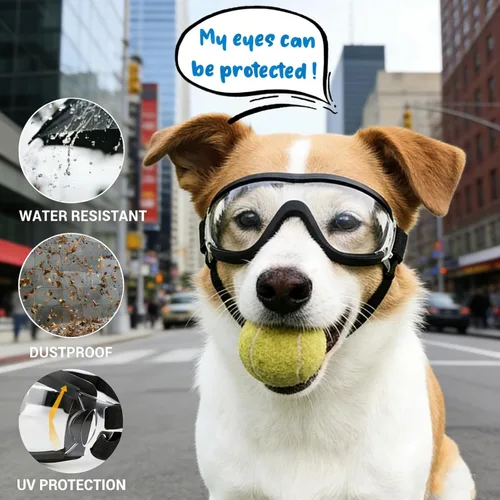 Vista 4 de Gafas de sol transparentes para perros NAMSAN y gafas de sol negras para perros de raza mediana a grande, 2 piezas, protección ocular para perros al