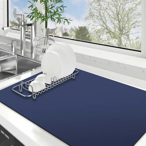 Vista 23 de WISELIFE Tapete de secado de platos súper absorbente, tapete de secado de platos grande para encimera de cocina, tapete de secado de platos fácil