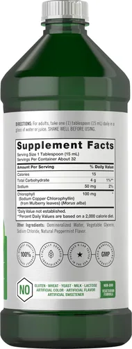 Vista 2 de Horbäach Gotas líquidas de clorofila 100 mg 32 onzas (2 botellas de 16 onzas) Sabor natural de menta Vegetariano, sin OMG, suplemento sin