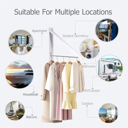 Vista 6 de Tendedero plegable para interiores, organización de lavandería, tendedero retráctil (blanco perla)