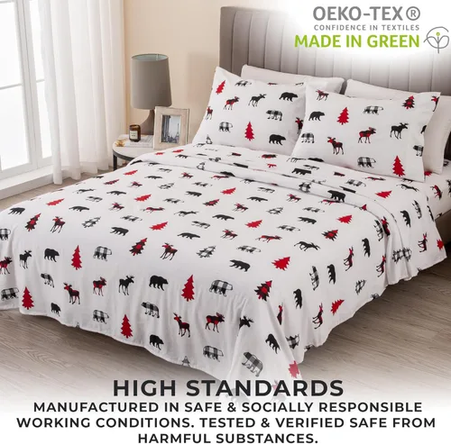 Vista 6 de Great Bay Home Juego de sábanas de franela de algodón turco 100 % con estampado navideño extrasuaves, cálidas y cómodas para el invierno colección