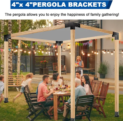 Vista 2 de Pergola - Juego de soportes para cenador Nopwer - Soporte de esquina de ángulo recto de 3 vías para vigas de madera de 4 x 4 pulgadas