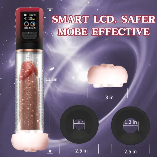 Vista 5 de Bomba de pene extensor de pene con lubricante, vibrador 3 en 1 para hombre, bomba de vacío eléctrica para pene con 12 modos de entrenamiento