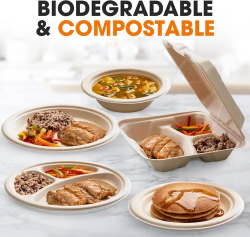 Vista 7 de Cheer Collection Platos biodegradables de 7 pulgadas, platos de papel 100% compostables, platos desechables ecológicos para alimentos calientes