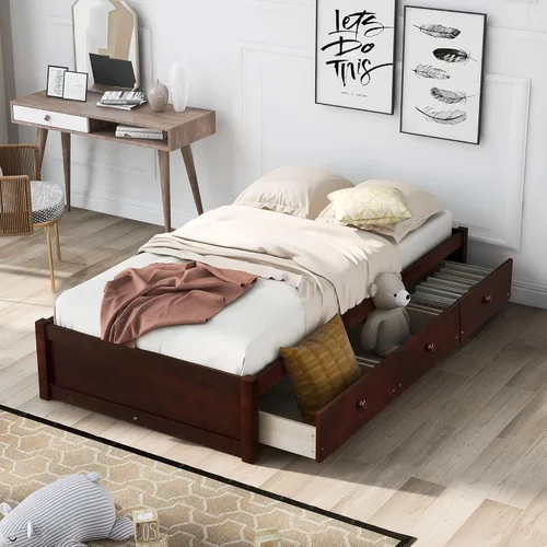 Vista 10 de Harper & Bright Designs Cama de plataforma tamaño Queen con 2 mesitas de noche y 2 lámparas, cama Queen de madera con cabecero, combinación de ratán