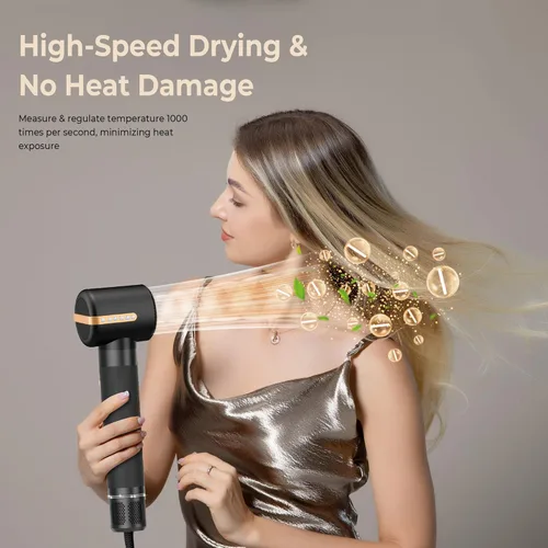 Vista 5 de Cepillo secador de pelo 7 en 1, potente cepillo secador con rizador de aire para el cabello, cepillo secador con difusor, cepillo de aire caliente