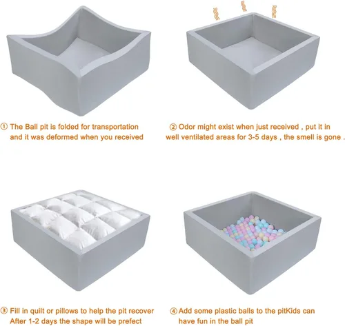 Vista 6 de TRENDBOX Piscina de bolas para niños, de espuma viscoelástica, para niños pequeños, bebés, pelotas no incluidas, color gris