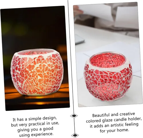 Vista 4 de VOSAREA Portavelas de vidrio Mosaico Tealight Vela Mosaico Candelabro Mosaico Té Candelabro de té de mosaico Portavelas votivas Velas redondas