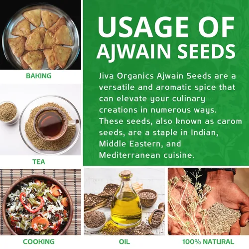 Vista 4 de Jiva Organics Semillas Ajwain orgánicas bolsa de 7 onzas – Semilla de Carom entera, Ajamo, 100% natural y sin OMG