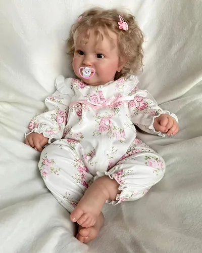 Vista 3 de TERABITHIA Muñeca de bebé renacida realista de 20 pulgadas de tamaño real con cabello rizado enraizado, cara dulce, hecha de vinilo de cuerpo