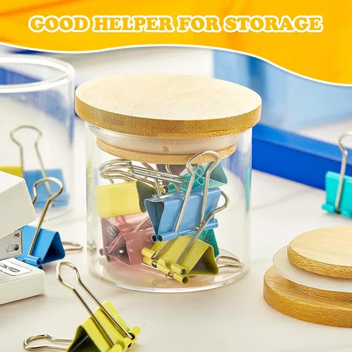 Vista 4 de Juego de tapas para tarros de yogur Sawysine, reutilizables, de bambú y madera, redondas, con anillos de sellado de silicona, compatibles con tarros