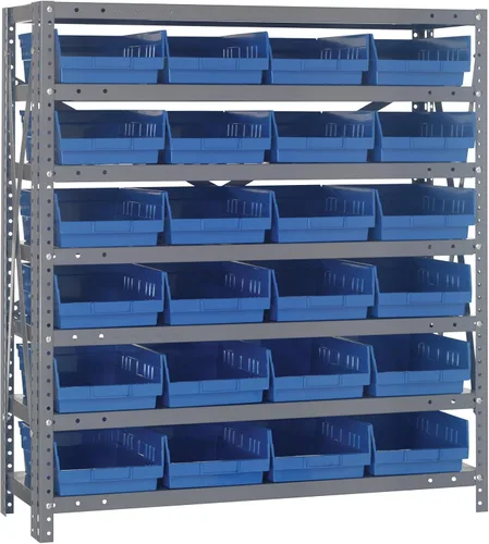 Vista 295 de Quantum QSBU-245BK Heavy Duty Shelving Unit with (7) Shelves and (24) QUS245 Black Bins for Garage Warehouse Storage Distribution 400 lb Load