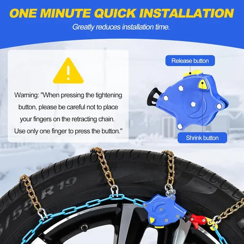 Vista 9 de Cadenas de nieve de ajuste automático para automóviles, SUV y camionetas – Instalación automática de ajuste rápido de 1 minuto, cadenas universales