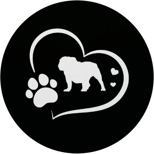 Vista 3 de Bulldog inglés con huella de pata y corazones en PopSockets negros PopGrip intercambiables
