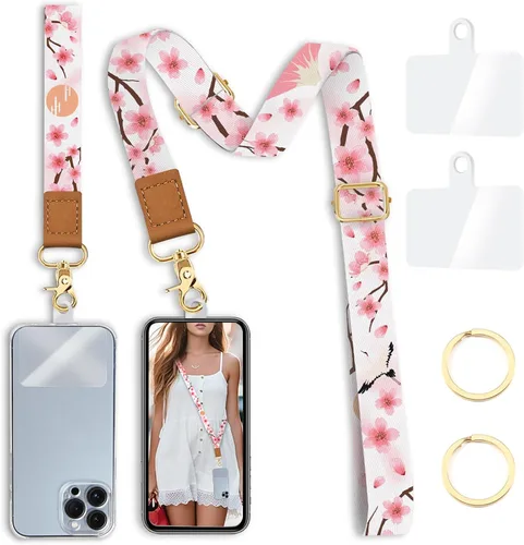 Vista 11 de Cordón cruzado para teléfono celular con correa para la muñeca, diseño de bonita mariposa, para colgar alrededor del cuello, correa ajustable