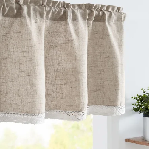 Vista 18 de jinchan - Cenefa de lino con borde de encaje, cenefa rústica de estilo granja para ventana de 16 pulgadas, tratamiento para ventana pequeña