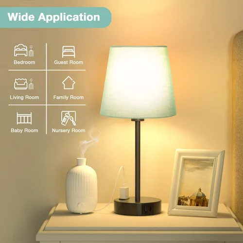 Vista 8 de Acaxin Juego de 4 lámparas de noche para dormitorios, lámpara de mesa con 3 modos de color, lámpara pequeña con puerto de carga USB C+A y salida